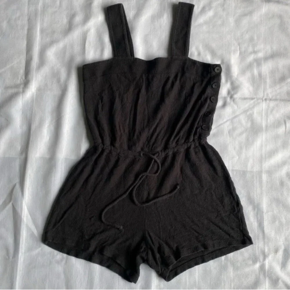 Madewell Side Button Drawstring Romper Cotton Lightweight Beach BLK Women Small
